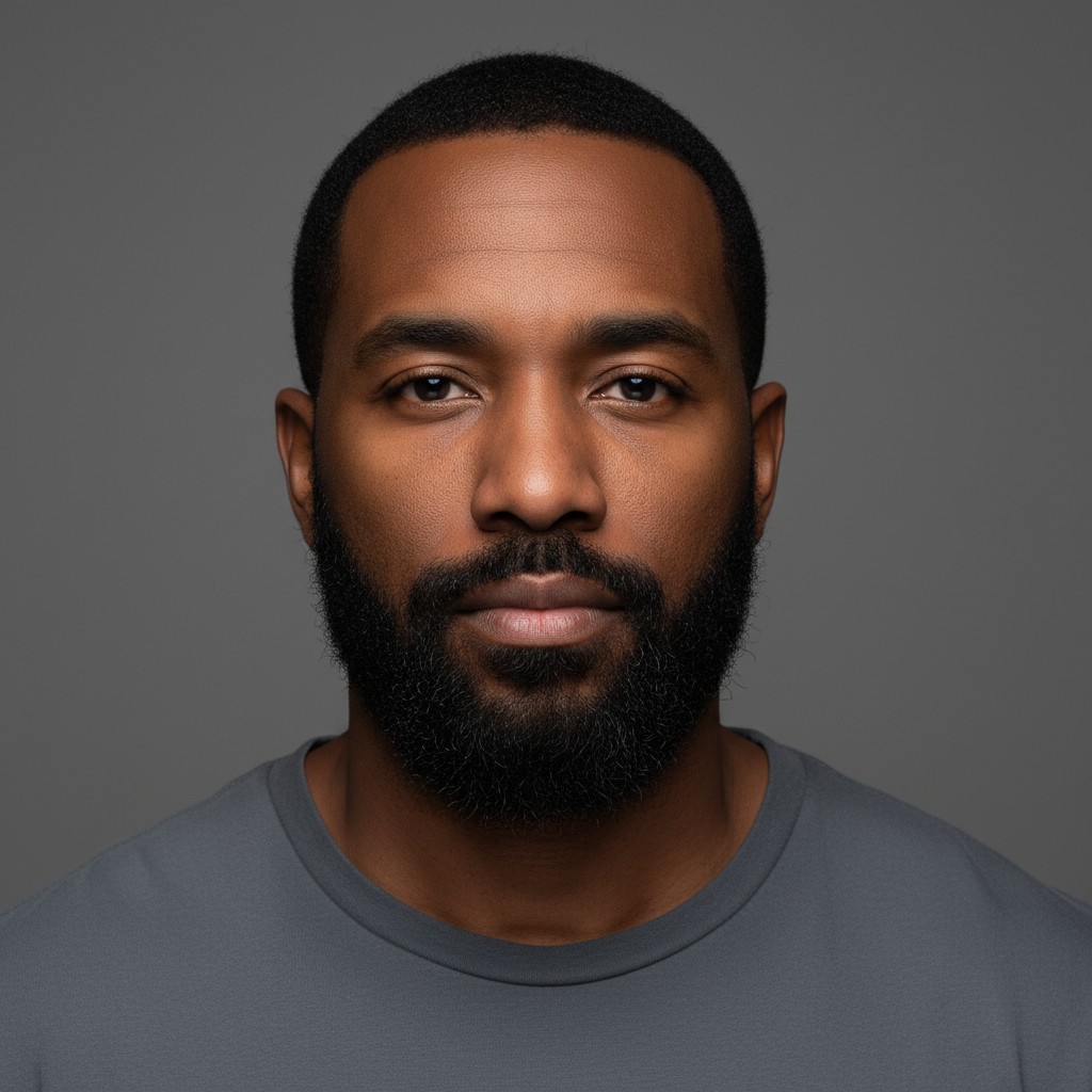 Andre, a synthetic AI model: 30s, full beard