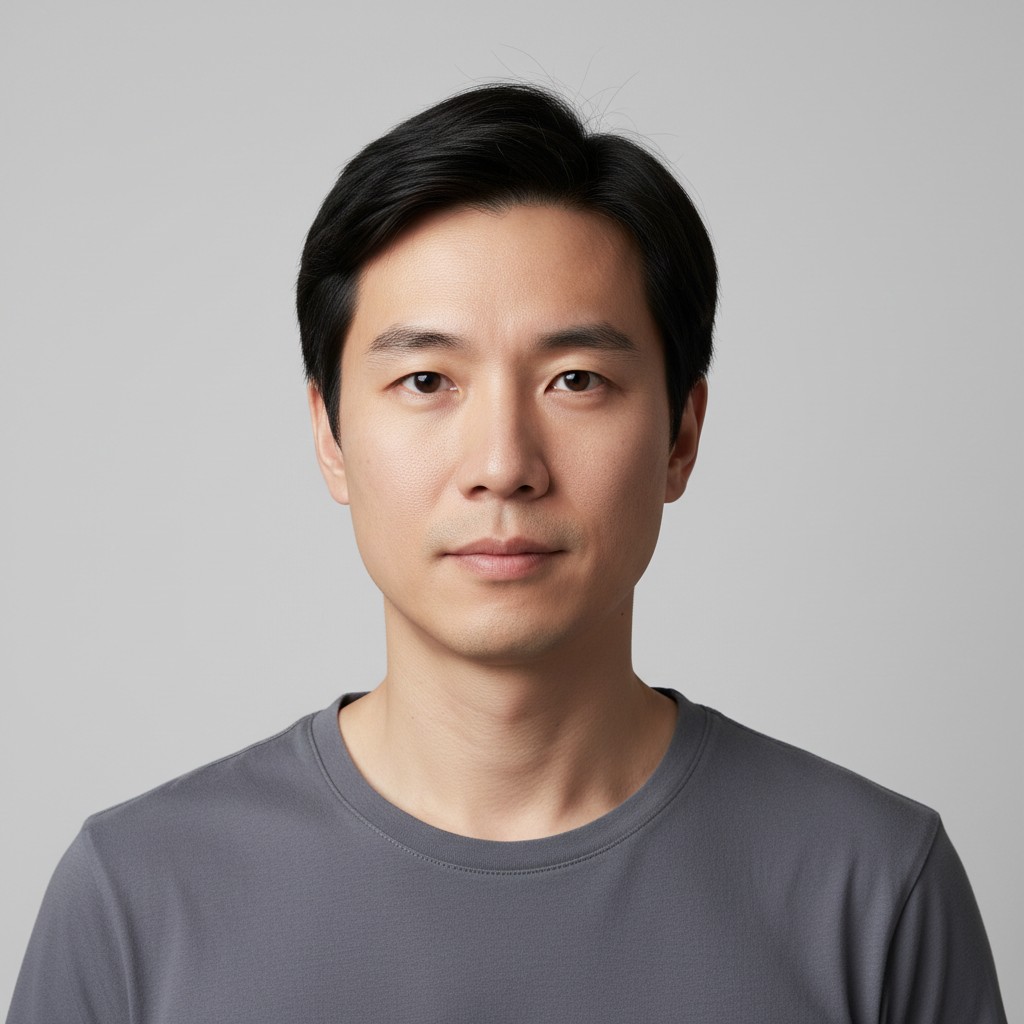 Kenji, a synthetic AI model: early 30s, clean shaven