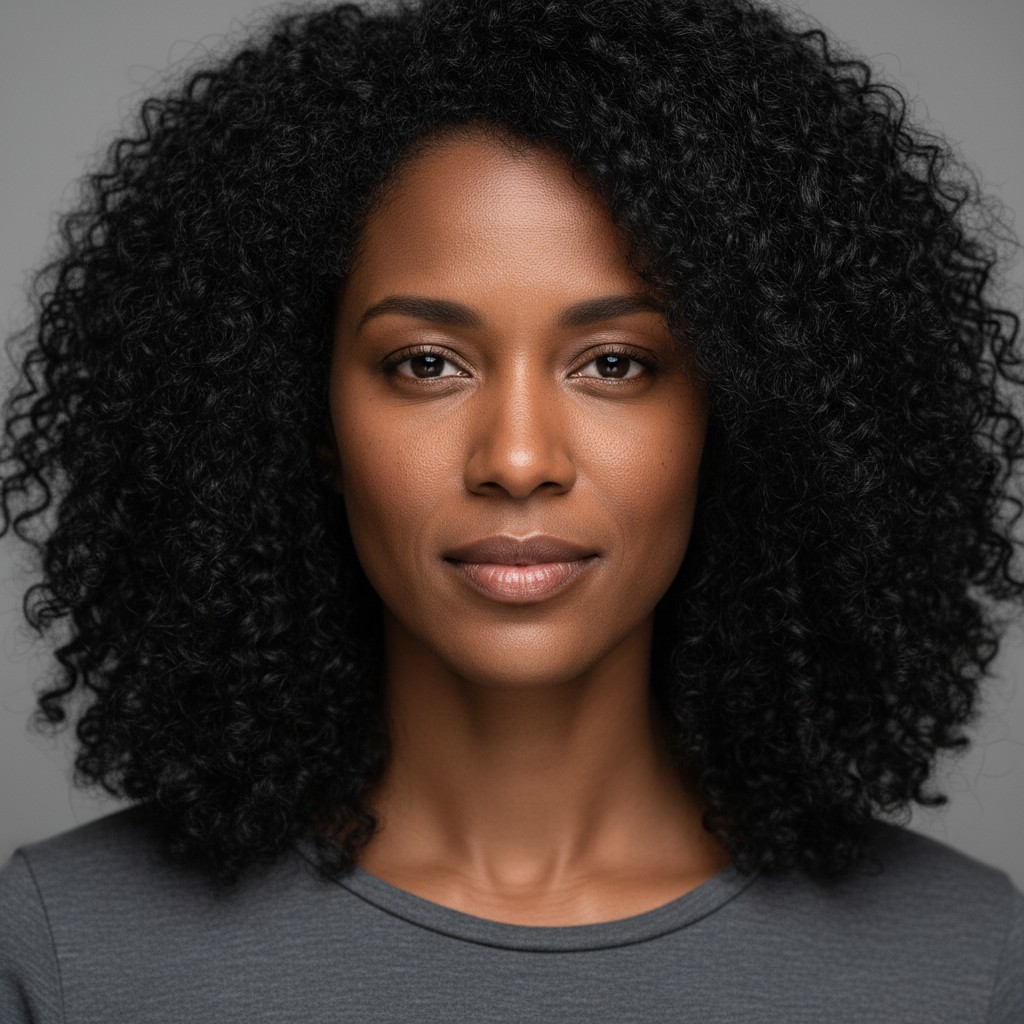 Maya, a synthetic AI model: early 30s, natural curls